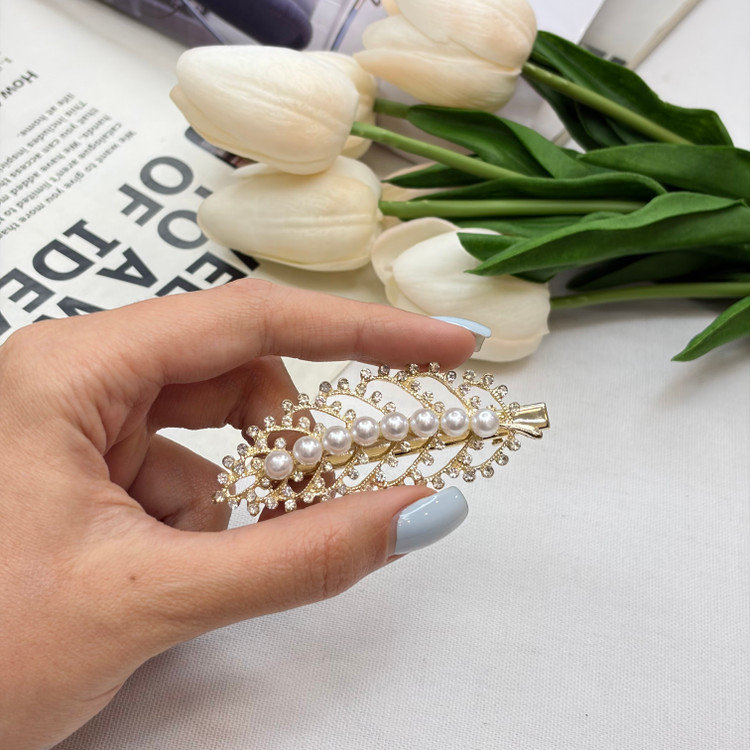 گیره مو فلزی انبری نگین و مرواریدی6/5cm