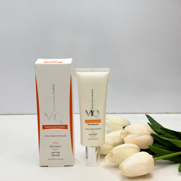 کرم ضد آفتاب SPF50 نرمالnormal ام کیو MQ مدل Creme Solaire Sans Huile بی رنگInvisibleمناسب پوست نرمال و خشک55ml