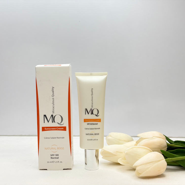 کرم ضد آفتاب SPF50 نرمالnormal ام کیو MQ مدل Creme Solaire Sans Huile بژ طبیعیNatural Beigeمناسب پوست نرمال و خشک55ml