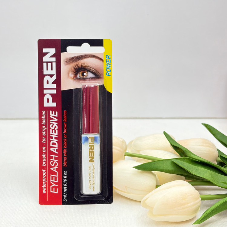 چسب مژه مصنوعیPIREN مدل Power با چسبندگی بالا، ضد آب، سریع خشکشونده، دارای فرچه برای استفاده آسان، رنگ شیری که پس از خشک شدن بیرنگ میشود، وزن 5 گرم