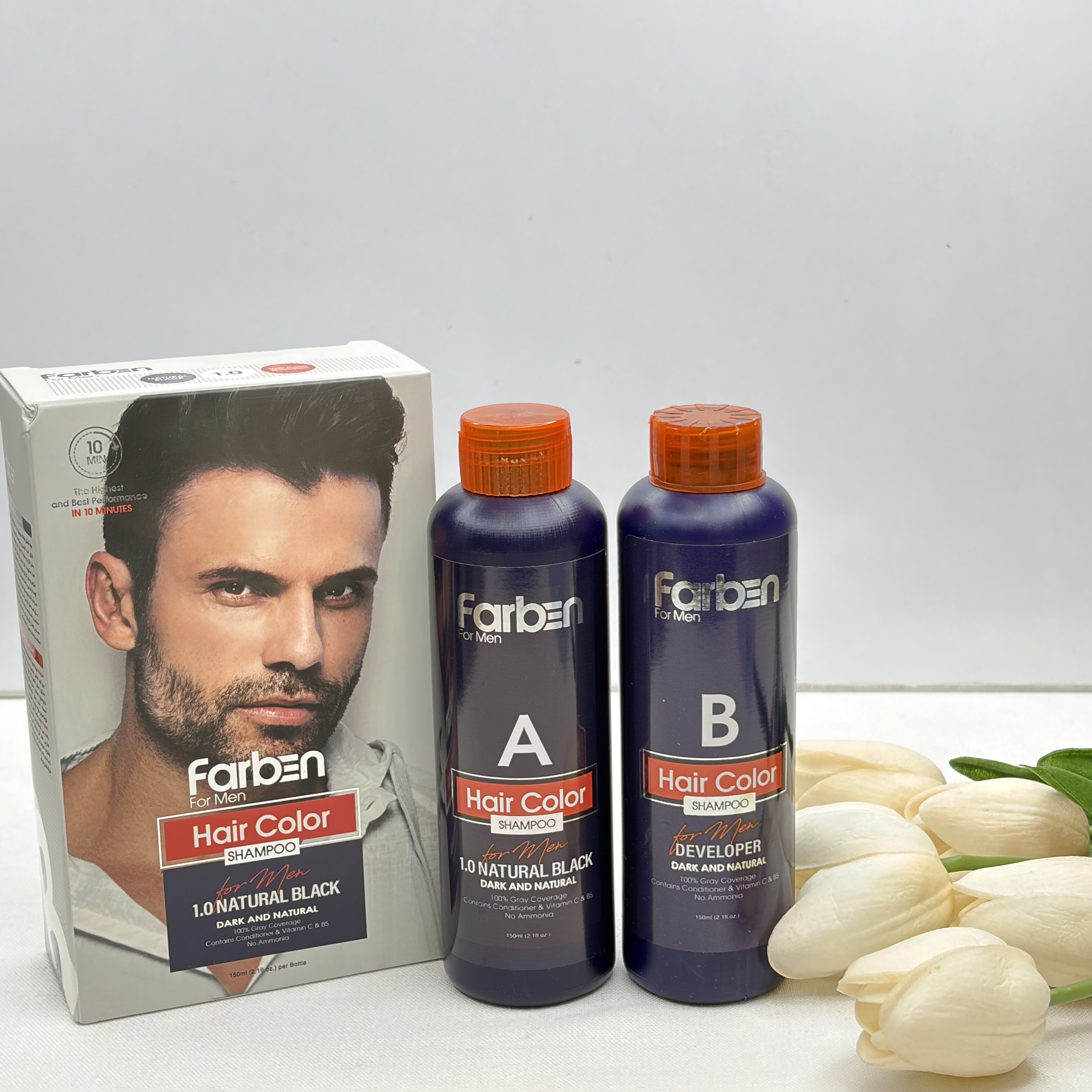 شامپو رنگ مو بدون آمونیاک فاربنfarben شماره ۱.۰ رنگ مشکی طبیعی Natural Black مناسب برای پوشش کامل و طبیعی موهای سفید