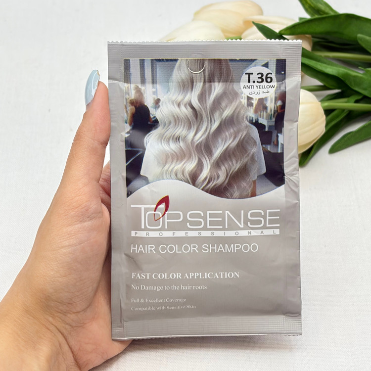 شامپو رنگ مو ژله ای ساشه ای ضد زردی شماره T.۳۶ تاپ سنس TOP SENSE حجم ۳۰میل