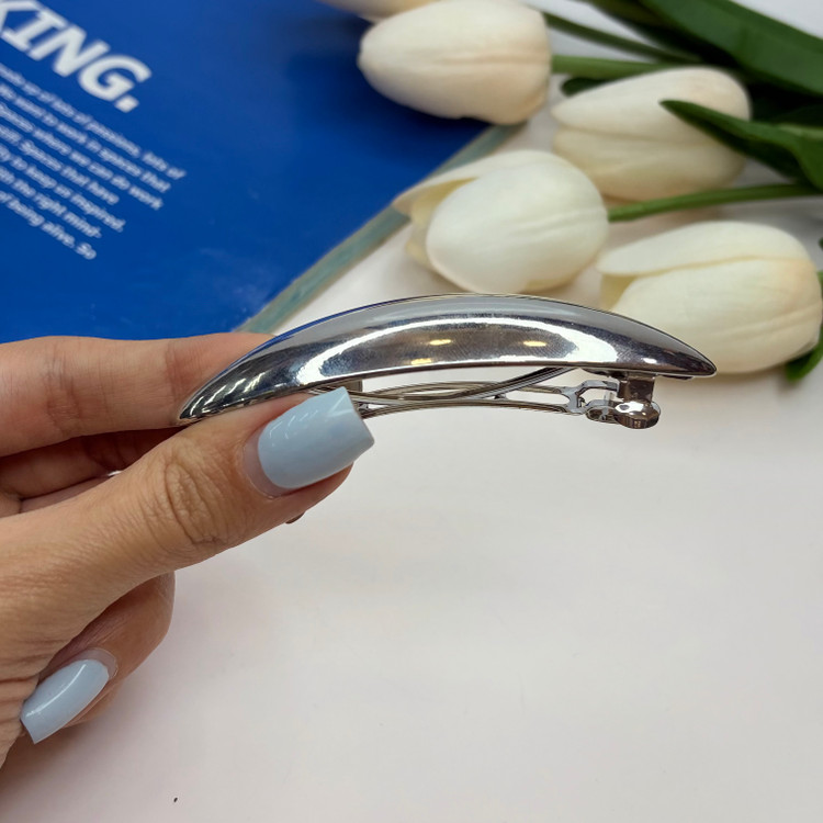 کلیپس فرانسوی فلزی طرح بیضی براق 11cm
