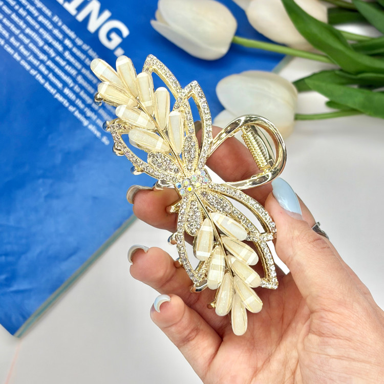 کلیپس فلزی فول نگین و کریستال سایز بزرگ11cm