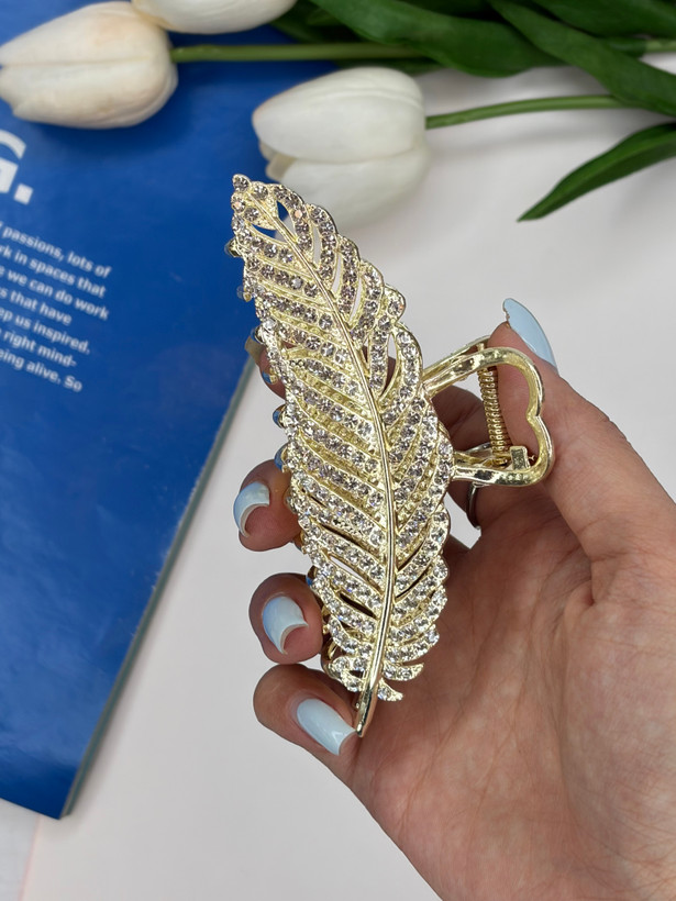کلیپس فلزی فول نگین طرح پر سایز بزرگ11cm