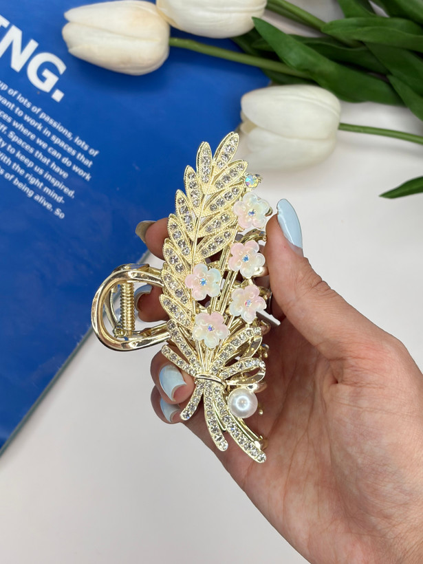 کلیپس فلزی آویزدار فول نگین سایز بزرگ 12cm