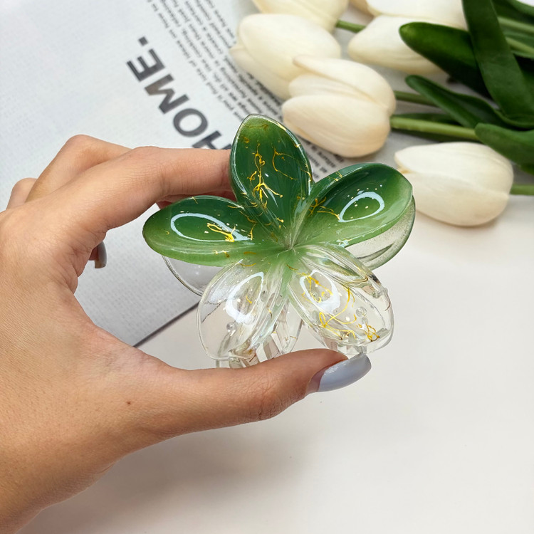 کلیپس پلومریا دو رنگ شیشه ای براق ماربل رگه طلایی کیفیت عالی وارداتی7cm