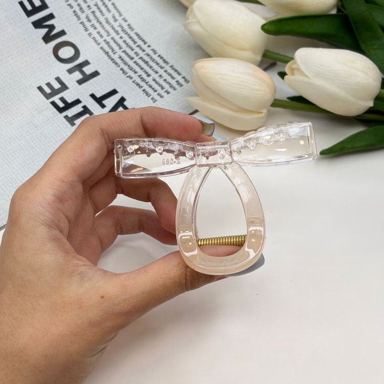کلیپس طرح پاپیون خطی کوتاه آبرنگی شیشه ای براق بوفینی سایز 8cm