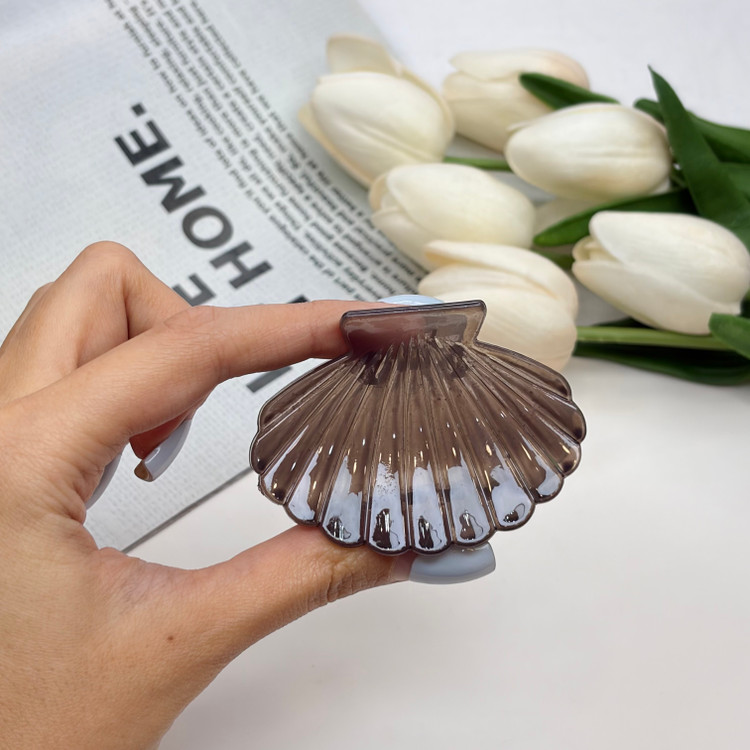 کلیپس طرح صدف شفاف شیشه ای براق 6cm