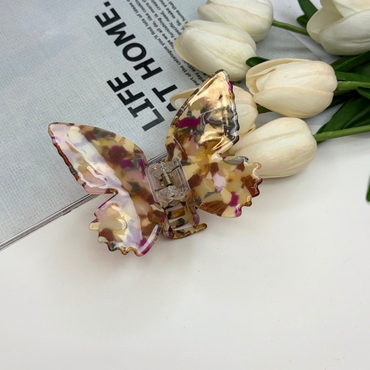 کلیپس طرح پروانه ماربل صدفی ترکیب رنگی وارداتی با کیفیت عالی 10cm