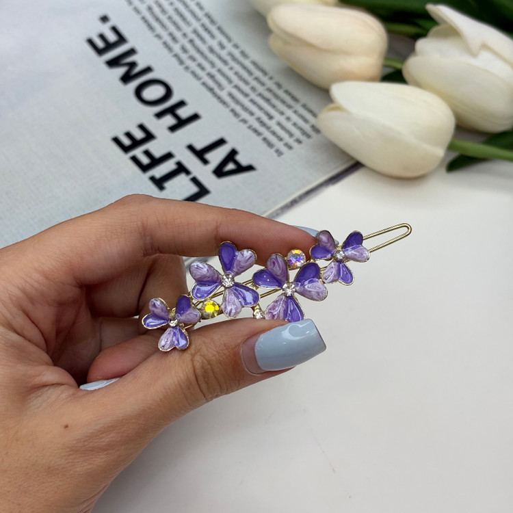 گیره مو قفلی طرح گل میناکاری فلزی7cm