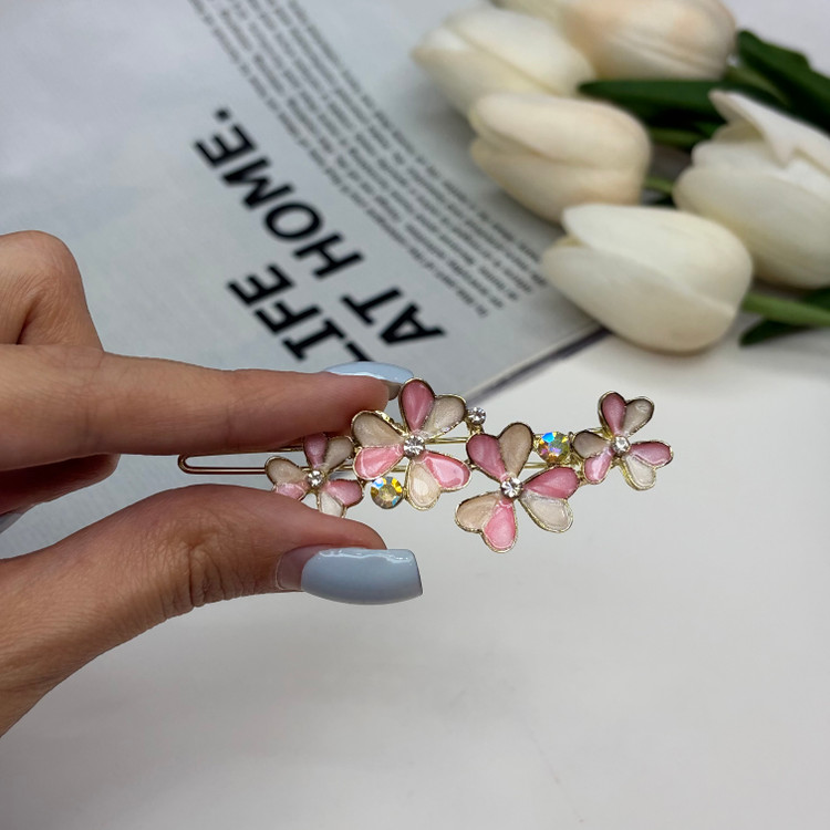گیره مو قفلی طرح گل میناکاری فلزی7cm