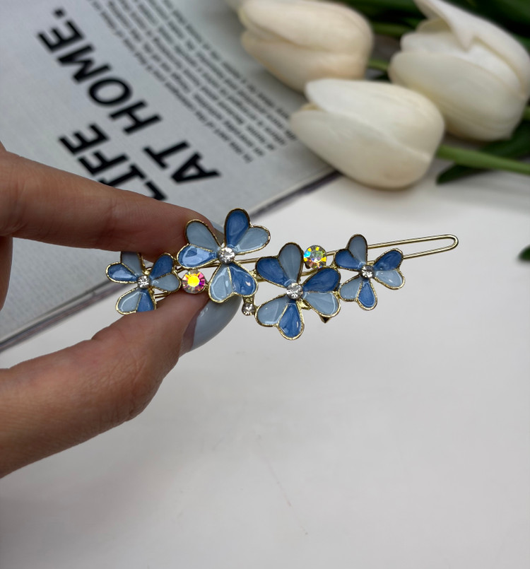گیره مو قفلی طرح گل میناکاری فلزی7cm