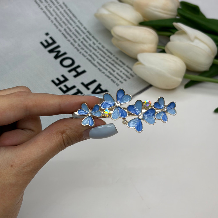 گیره مو انبری طرح گل میناکاری با نگین 7cm