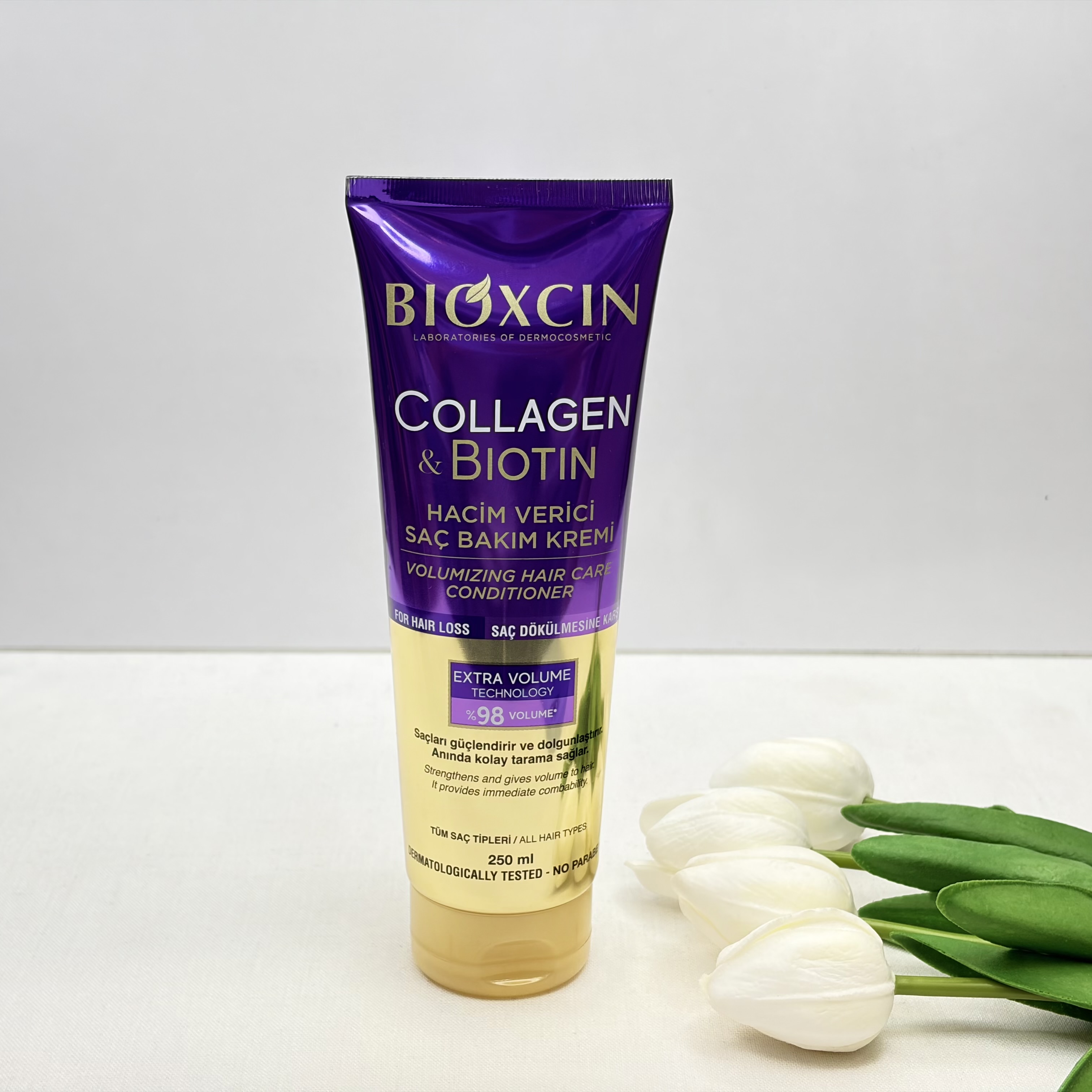 ماسک مو با آبکشی کلاژن دار و بیوتین تیوپی ۲۵۰میل حجم دهنده تقویت کننده ضد ریزش بدون پارابن