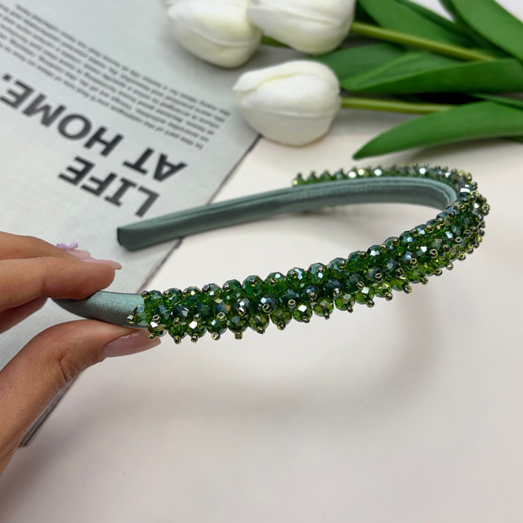 تل سر ساتن کریستال بافت رنگبندی تناژ سبز 1cm