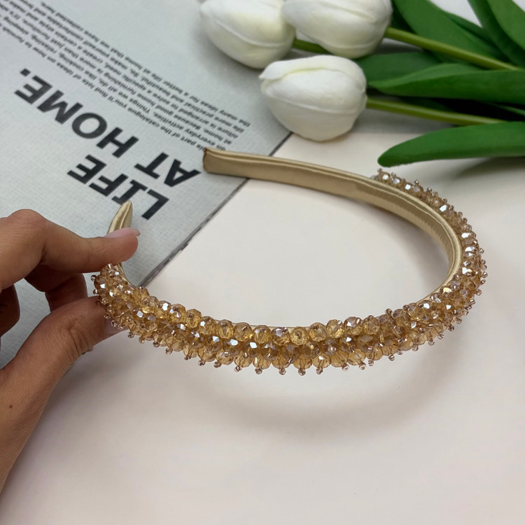 تل سر ساتن کریستال بافت رنگبندی سفید و نباتی 1cm