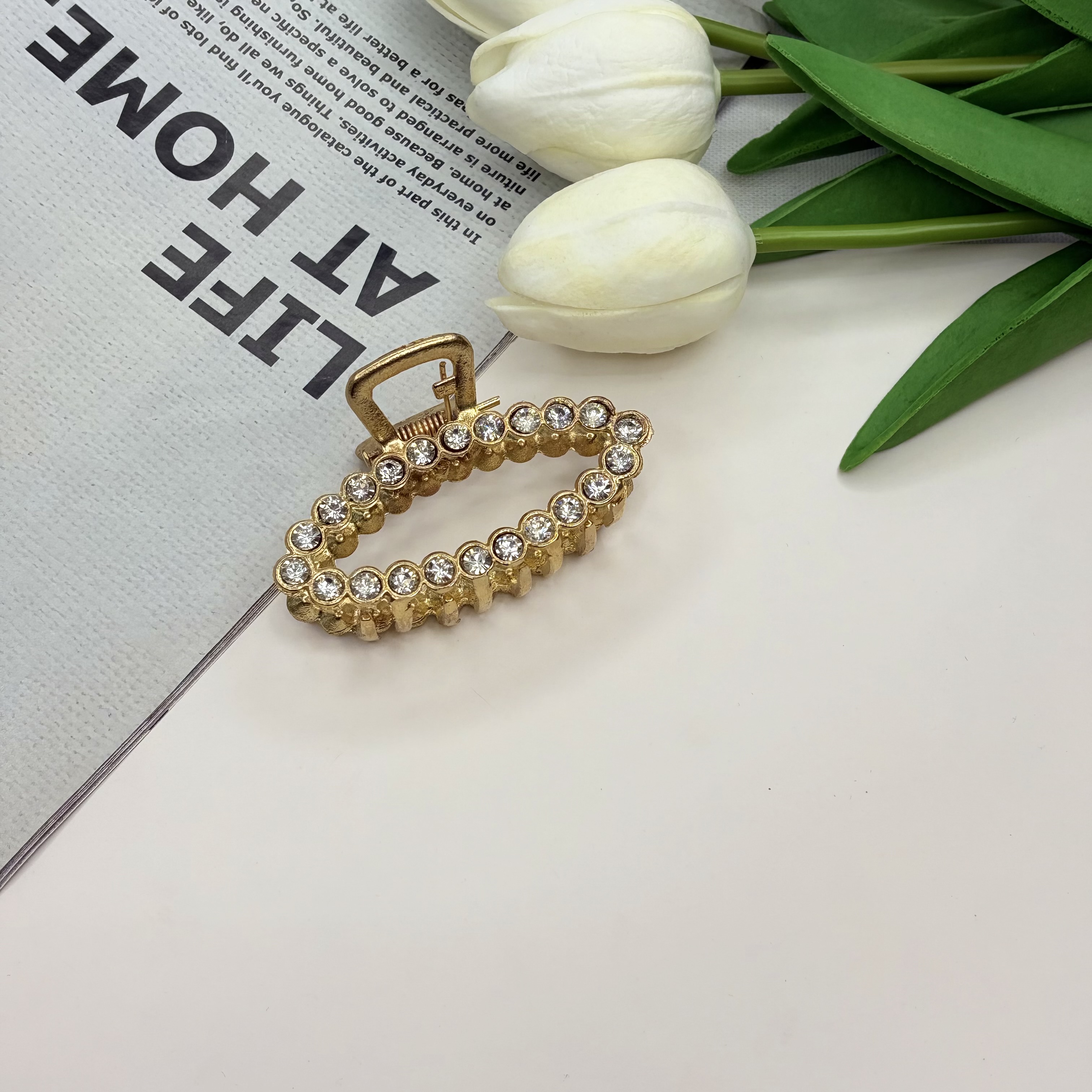 کلیپس فلزی فول نگین طرح بیضی7cm