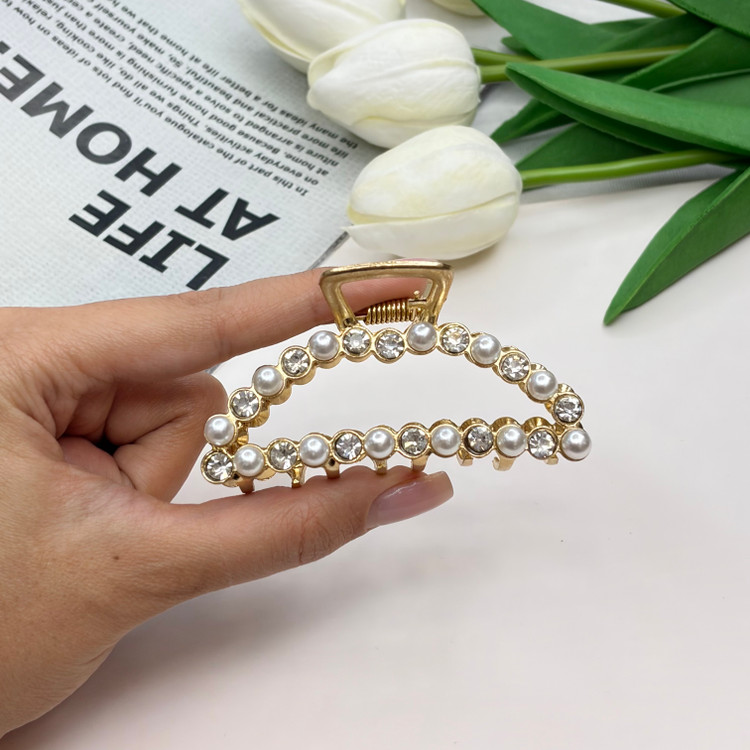 کلیپس فلزی نیم دایره نگین مروارید6.5cm