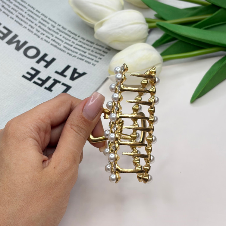 کلیپس فلزی نیم دایره نگین مروارید6.5cm