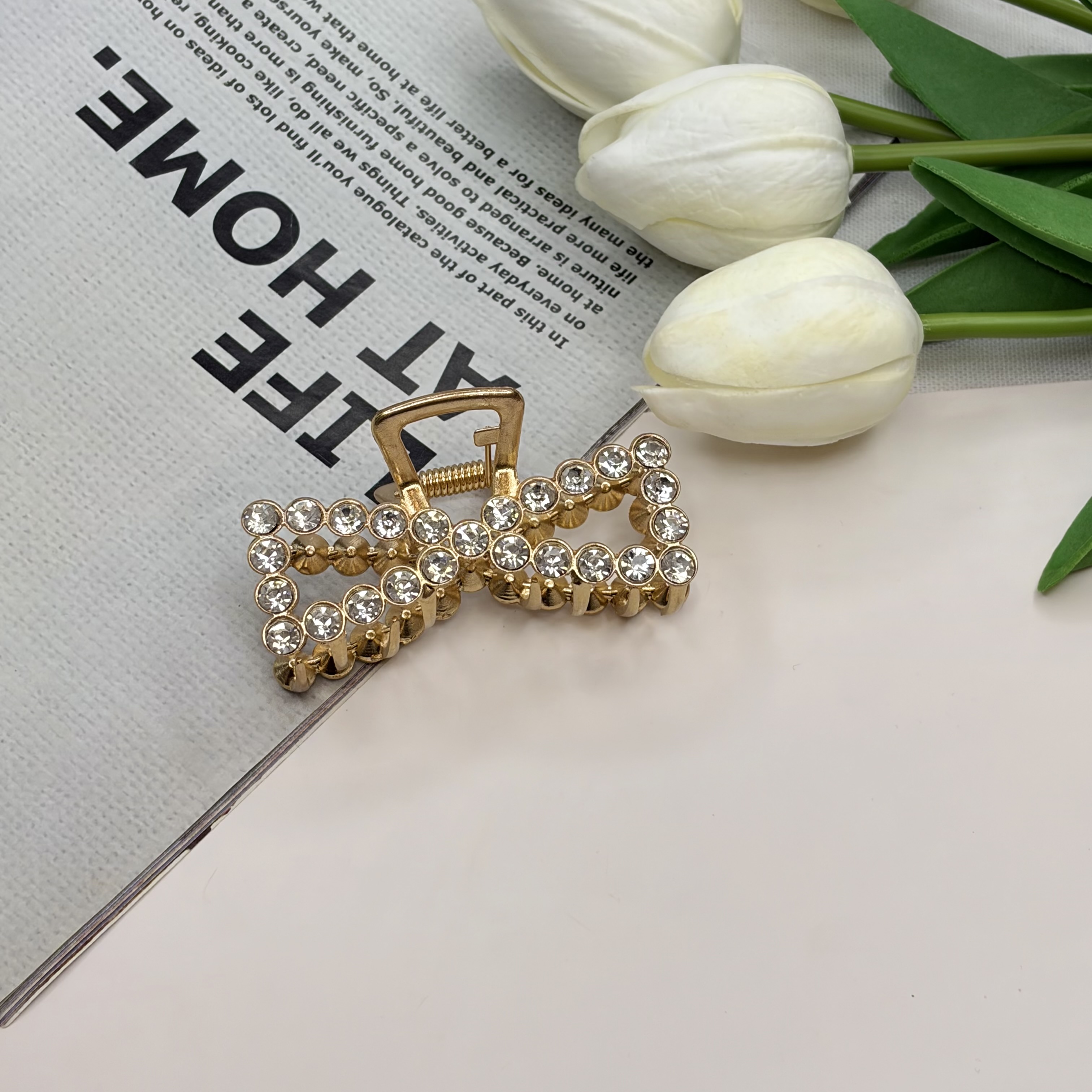 کلیپس فلزی طرح پاپیون فول نگین6.5cm