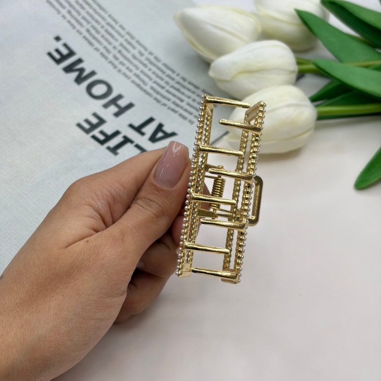 کلیپس فلزی طرح مستطیل نگین مروارید7cm