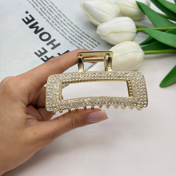 کلیپس فلزی فول نگین طرح مستطیل هلالی9cm