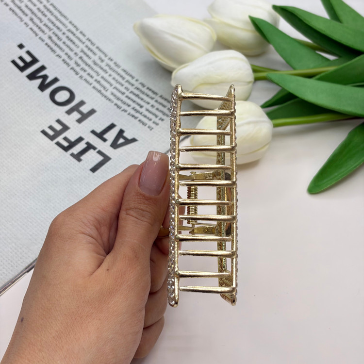 کلیپس فلزی فول نگین طرح مستطیل هلالی9cm