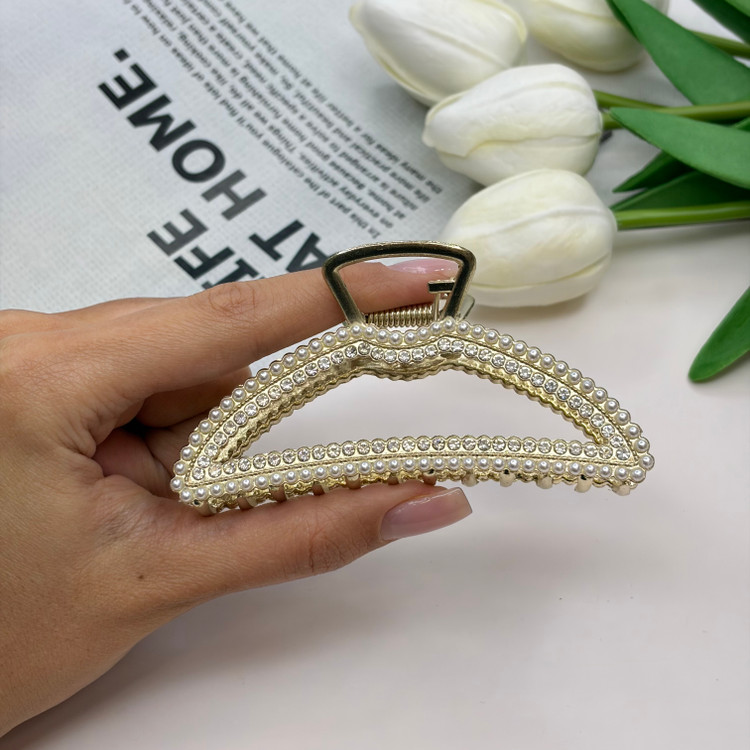 کلیپس فلزی نیم دایره فول نگین مروارید9cm