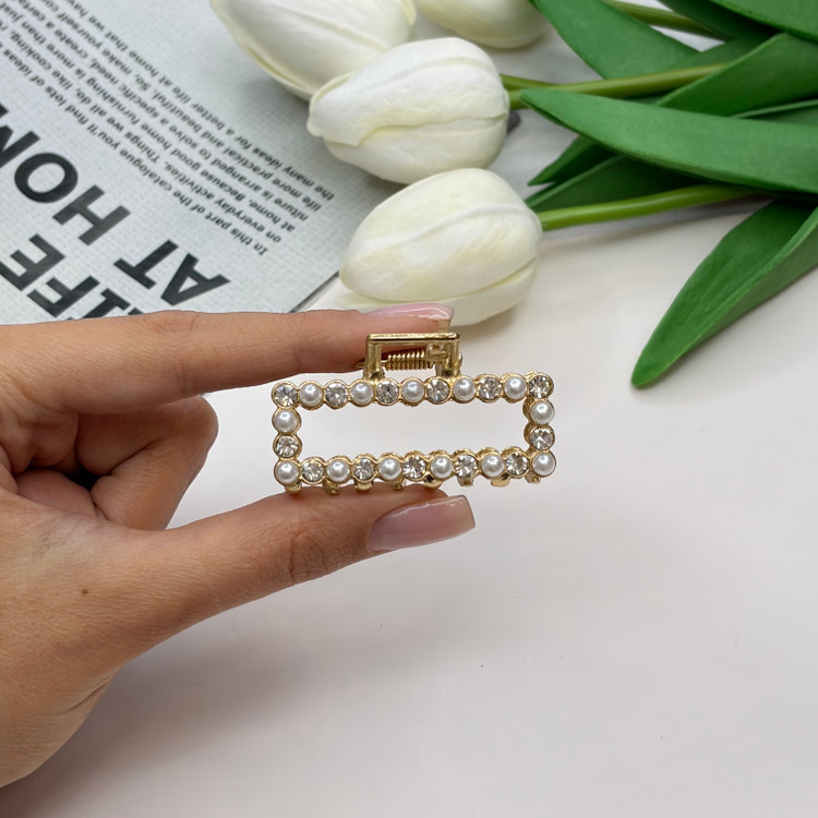 کلیپس فلزی مستطیلی فول نگین مروارید سایز4.5cm