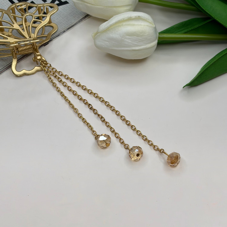 کلیپس فلزی آویزدار کریستال طرح پروانه نیمه رنگ مات7cm