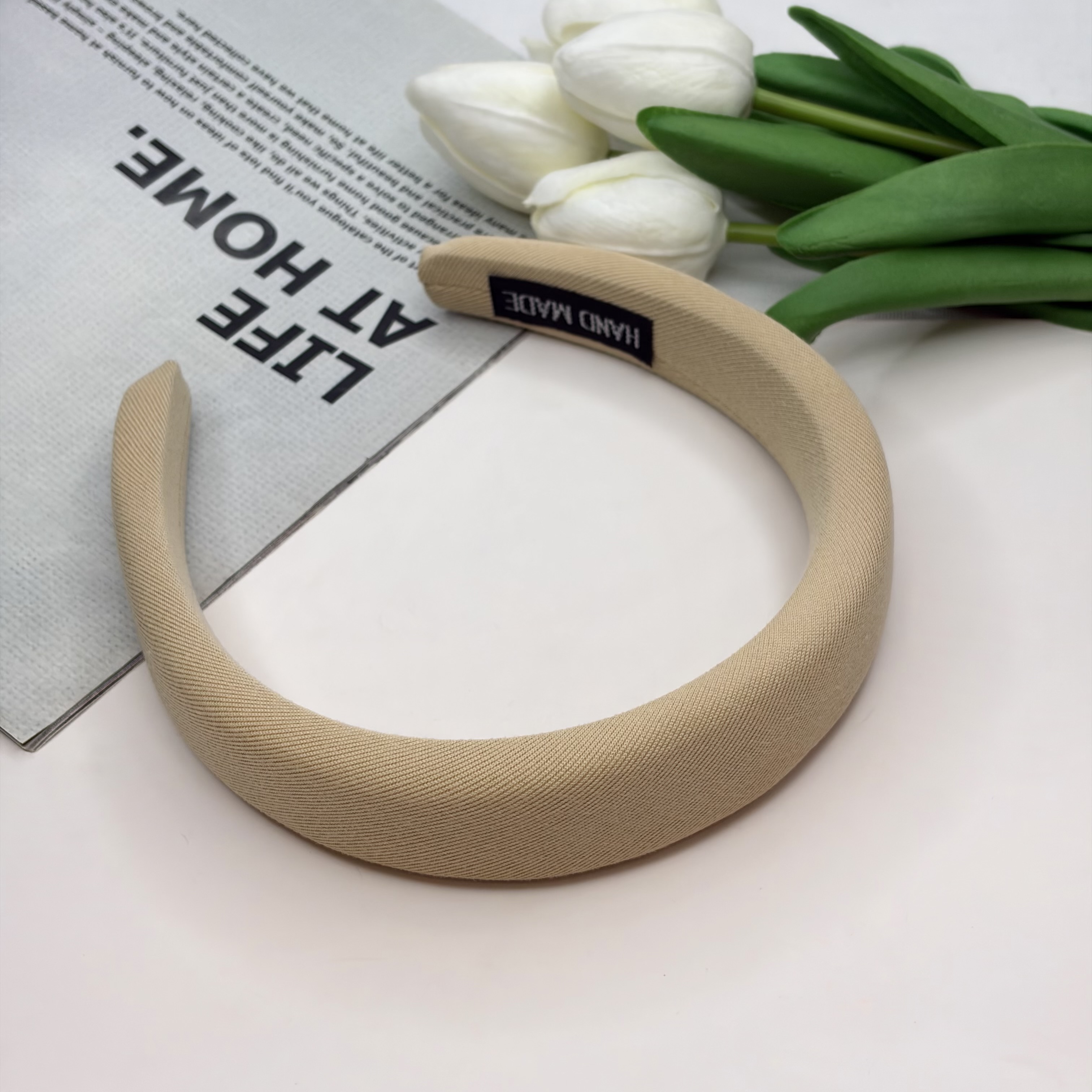 تل سر رنگ کرم نسکافه ای ابری پارچه ای 3cm