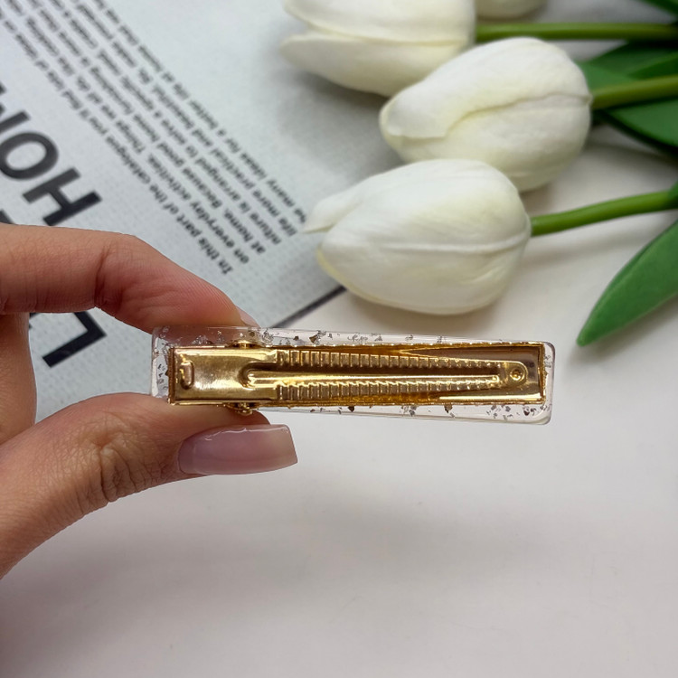 گیره مو انبری رزینی فلزی ورق طلا شیشه ای طلایی نقره ای 6.5cm