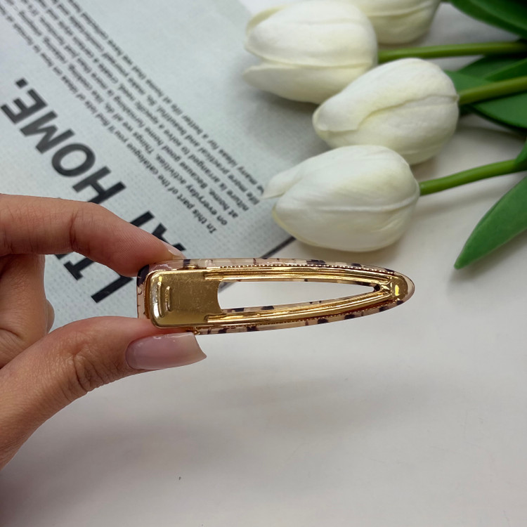 گیره مو انبری رزینی طرح ماربل رزگلد مشکی6.5cm