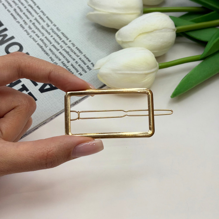 گیره مو طرح مستطیل فلزی طلایی براق سنجاق قفلی6cm