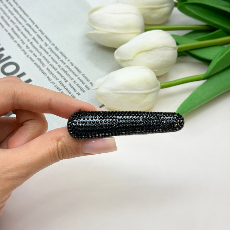گیره مو انبری5.5cm فول نگین شاین مشکی مدل بادامی یا اشکی
