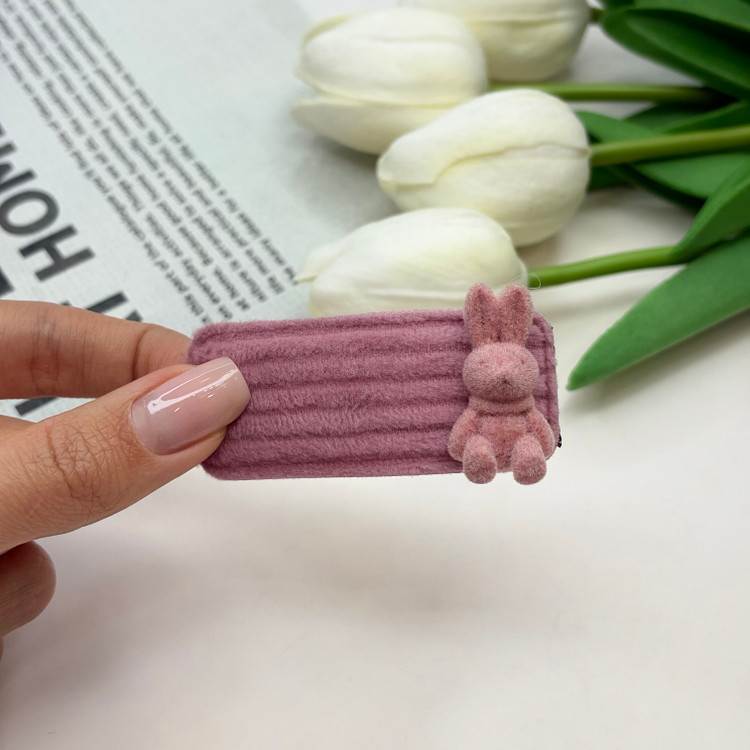 گیره مو مخمل مستطیل کالباسی استیکر خرگوش5cm