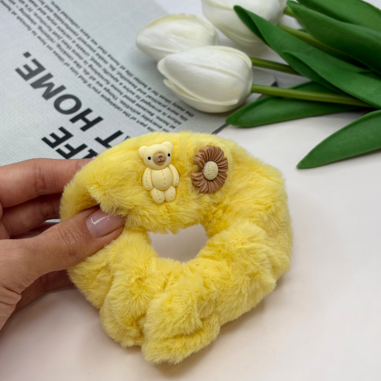 کش مو اسکرانچی خز پیکسل گل بابونه و تدی