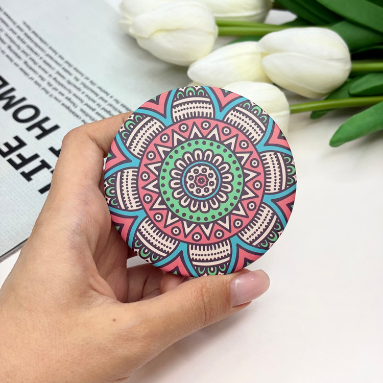 آینه جیبی دوطرفه طرح ماندلا دایره نیمهمات7cm