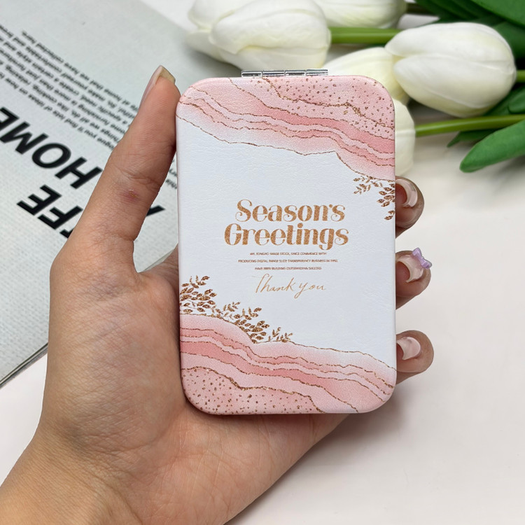 آینه جیبی دوطرفه طرح SeaSon Greeting مستطیل چرم 9.5cm در 6cm