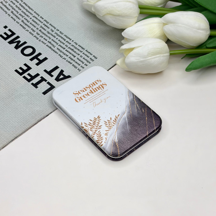 آینه جیبی دوطرفه طرح SeaSon Greeting مستطیل چرم 9.5cm در 6cm