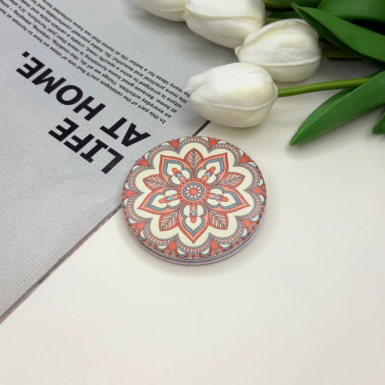 آینه جیبی دوطرفه طرح کاشی چرم دایره ای 7cm