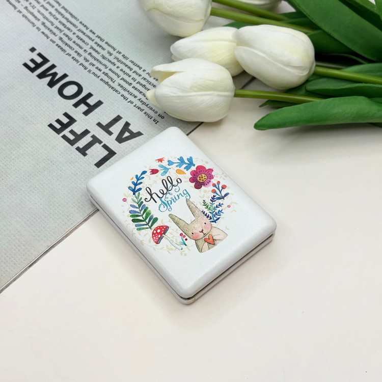 آینه جیبی دوطرفه مستطیلی طرح خرگوش چرم 8.5cm در 6cm