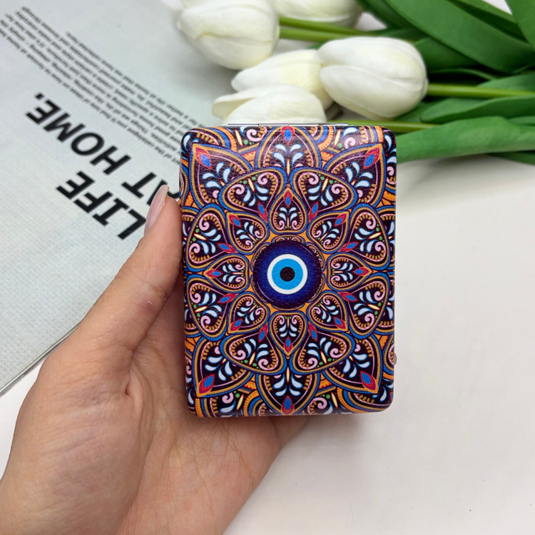 آینه جیبی دوطرفه طرح چشم زخم مستطیلی چرم 8.5cm در 6cm