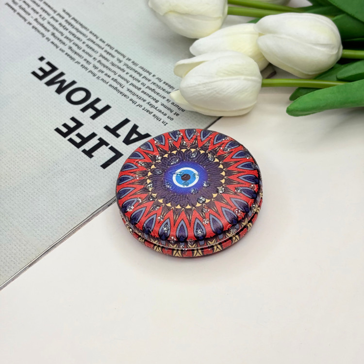 آینه جیبی دوطرفه طرح چشم زخم نگین دار دایره ای چرم 7cm