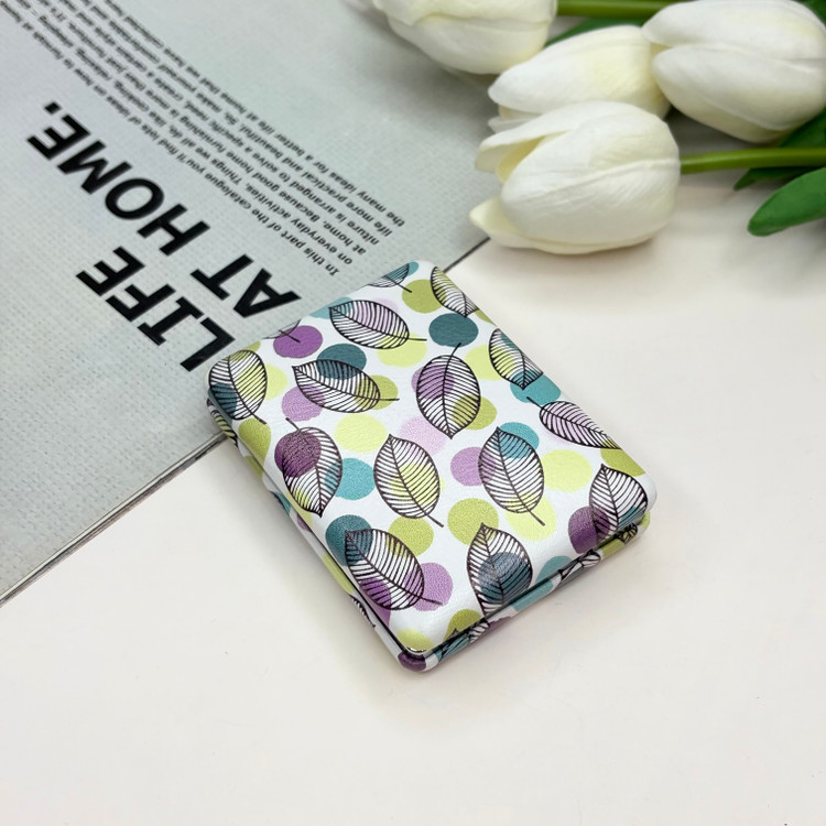 آینه جیبی دوطرفه طرح برگ مستطیلی چرم 8.5cm در 6cm