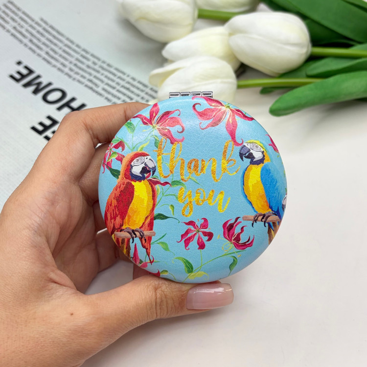 آینه جیبی دوطرفه طرح طوطی دایره ای چرم7cm