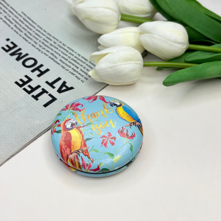 آینه جیبی دوطرفه طرح طوطی دایره ای چرم7cm