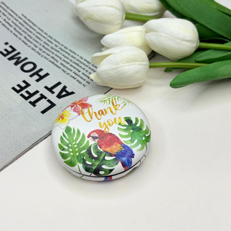 آینه جیبی دوطرفه طرح طوطی دایره ای چرم7cm