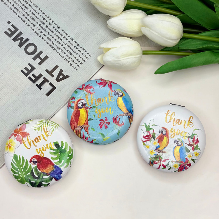 آینه جیبی دوطرفه طرح طوطی دایره ای چرم7cm
